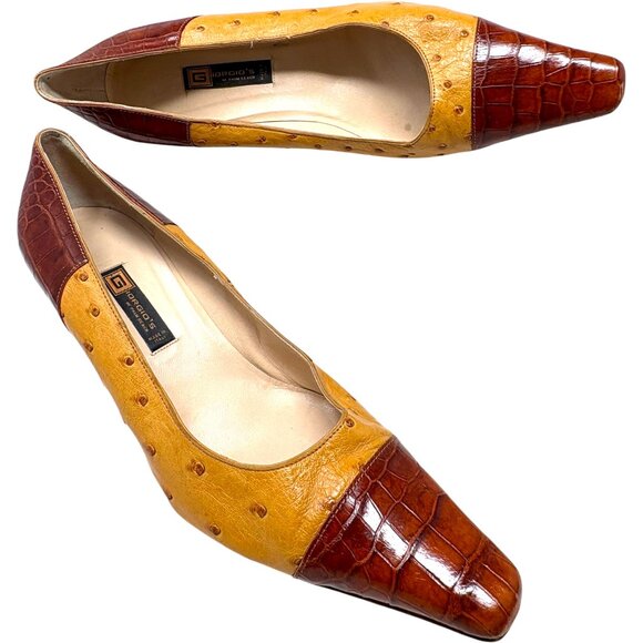 Giorgio's of Palm Beach Ostrich with Embossed Leather Kitten Heel Pumps - Picture 9 of 12